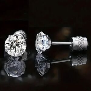 Stainless Steel Zirconia Double End Stud Earrings Women Mens